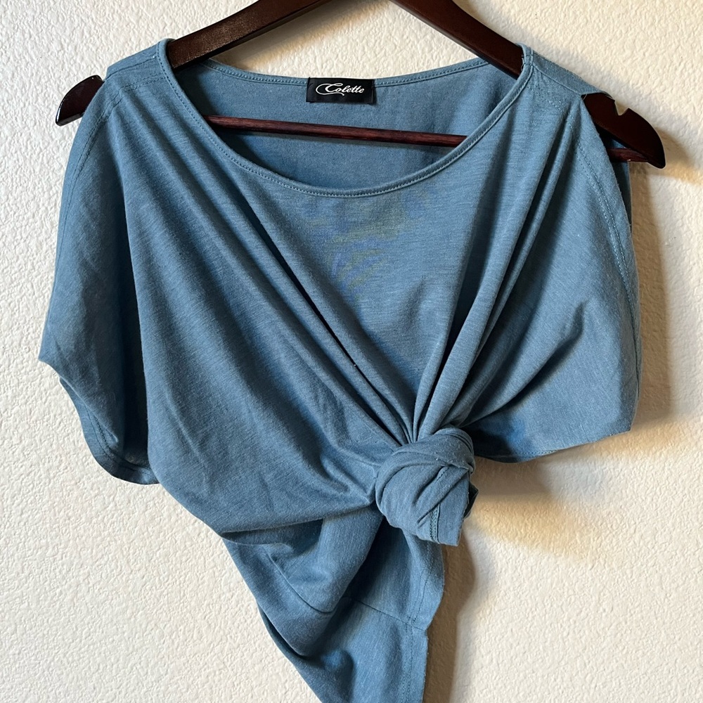 COLETTE Romey Cold-Shoulder Blue Knit Top